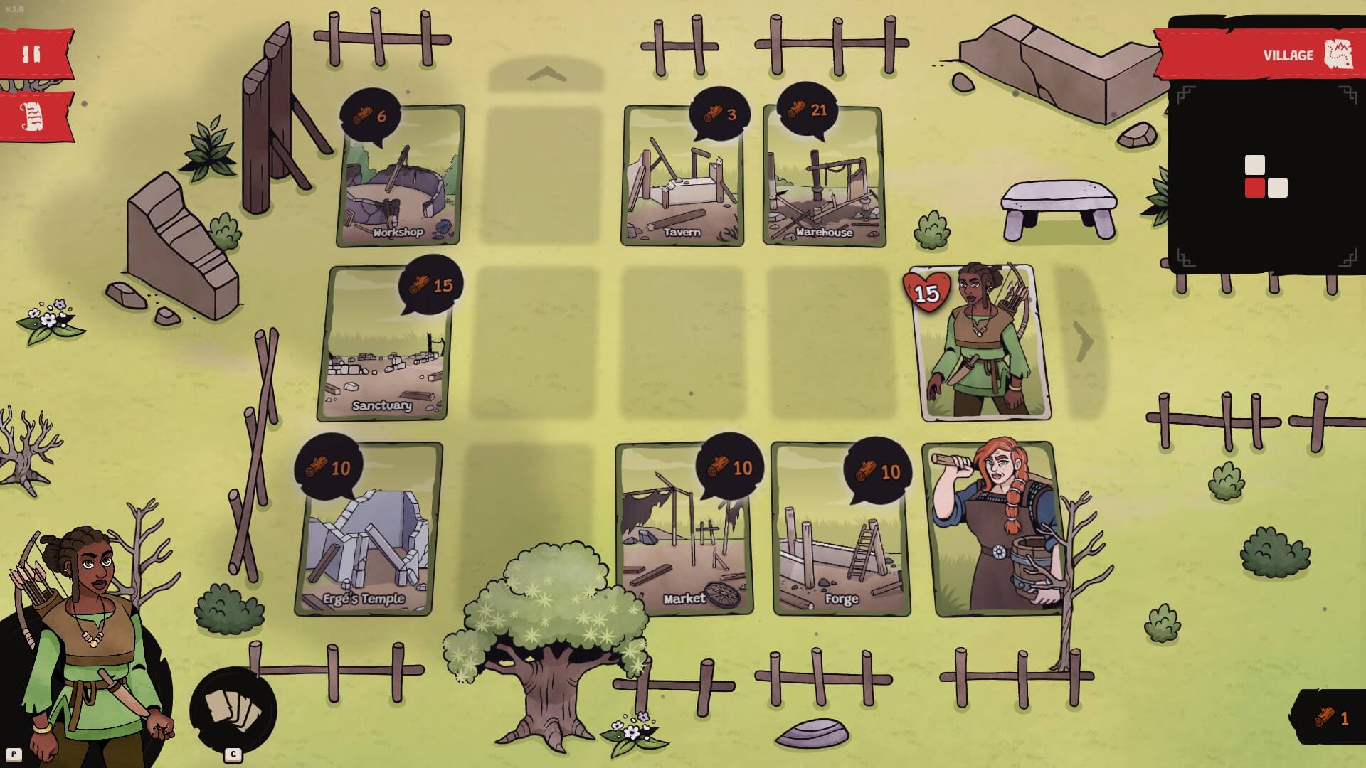 The player must collect wood in order to rebuild the ruined village.